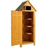 Wooden Garden Tool Storage Cabinet, Fir Wood Garden Storage Shed, Weather Resistant, Easy to Assembl