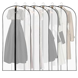 6 Pack Dress Bags Covers Long 60cm*140cm, 55in PEVA Transparent Hanging Garment Bags Waterproof Dustproof Clothes Covers for Gowns, Wedding Dress, Trench Coats, Suits