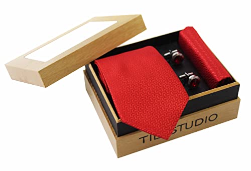 Image of TIE STUDIO Men's Necktie Pocket Square & Cufflink Set | Standard | Jacquard Fabric | Superior Stitching |
