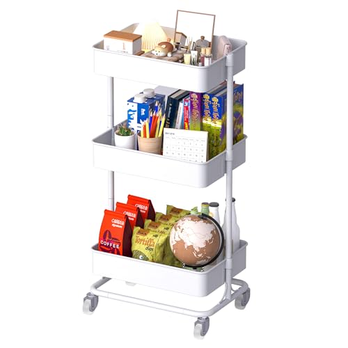 TECBOT 3 Tier Metal Rolling Ca...g Room, Office, Nursery, White