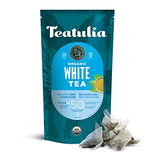 Teatulia Organic White Tea Bags (50 Pyramid Tea Bags) | 100% Compostable | Sustainably Grown In Bangladesh #TOP5