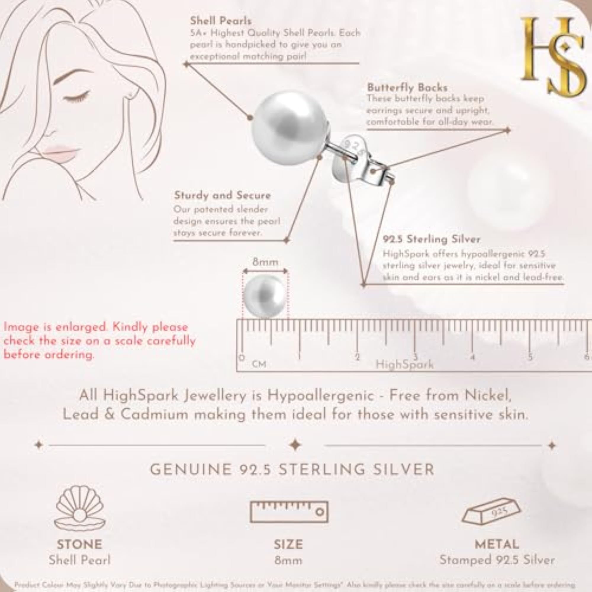 Women's 925 Silver Classic Pearl Earrings, Gift for Her
