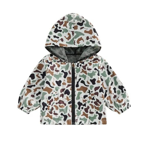 Rourufy Toddler Baby Boy Jacket Lightweight Windbreaker Camo Duck Zip Up Hoodie Rain Coat Camouflage Spring Fall Clothes (A Camouflage Green 12-18 Months)