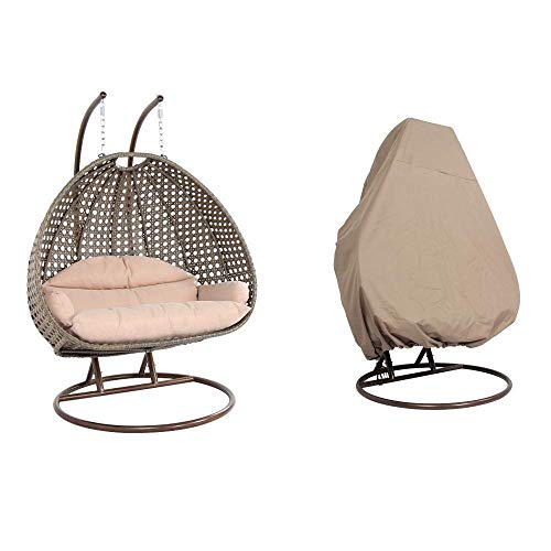 Island Gale® Island Gale Luxury 2 Person Outdoor, Patio, Hanging Wicker Swing Chair ((2 Person) X-Large-Plus, Latte Rattan/Latte Cushion With Free Cover $128 Dollar Value) #TOP11