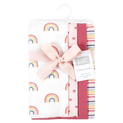 Image of Hudson Baby Unisex Baby Cotton Poly Flannel Burp Cloths, Creative Rainbow 4-Pack, One Size