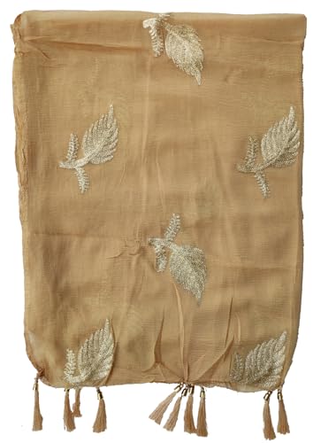 Image of YOUTHQUAKE Women's Golden Patti Work Embroidered Chiffon Dupatta for Womens & Girls With Latkan