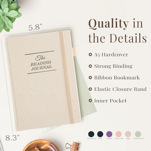 JUBTIC Reading Journal - Book Journal Reading Log for Review and Track Your Reading Progress - Gift Book Accessories for Book Lovers and Voracious Readers - 75 Books,A5 Size (Beige)