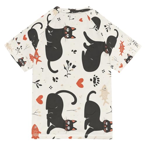Boys Short Sleeve T-Shirts Cat Fish Cartoon Rashguard Kids Swim Shirts Sun UPF 50+ Multicoloured2