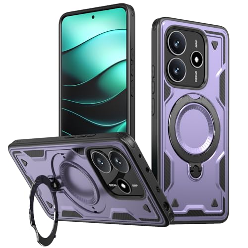 SORAKA Case for Xiaomi Redmi Note 14 5G with Ring Stand,Compatible with MagSafe Case for Redmi Note 14 5G case with Iron Sheet Rugged Shock-Absorbing case Military-Grade Drop Protection Purple