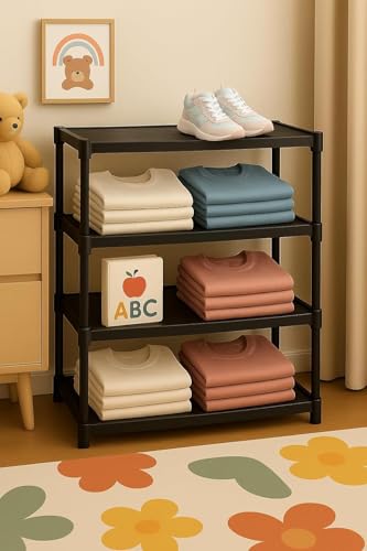 Image of Plastic Wardrobe for Kids Clothes - Non Slip and Anti Skid Multipurpose Kids Wardrobe, Foldable Wardrobes for Cloth, Collapsible for Bedroom (Black)