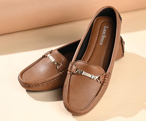 Image of LOUIS STITCH Women's Premium Slip-On Loafers with Buckle | Elegant Solid Slip-On Comfort Shoes for Casual and Formal Wear | Slip-On Loafer Shoes for Women | LSLD-BLR-HS04