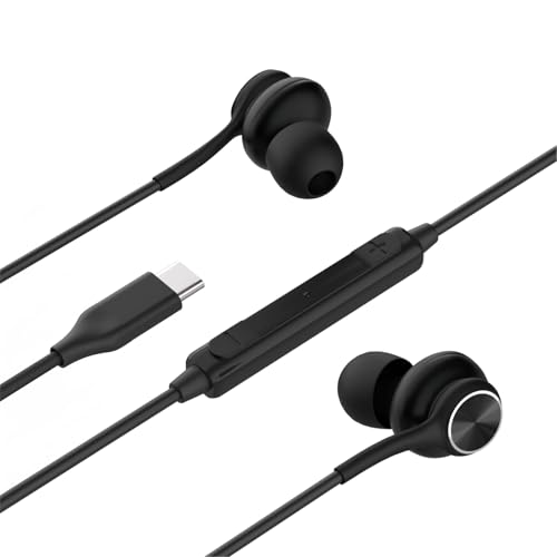 GWVTJQ 2025 New in-Ear Earbuds Stereo Headphones for Samsung Galaxy Z Fold6 S24 S23 S22 S21 S20, Note 10, 10 with Microphone and Volume Remote Type-C Connector-（Black）