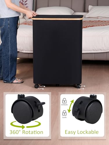 Image of efluky Double Laundry Hamper with Wheels, Divided Laundry Hamper with Removable Bags, 2 Section Dirty Clothes Basket with Handles for Bathroom, Bedroom & Laundry Room, 160L Dark Black