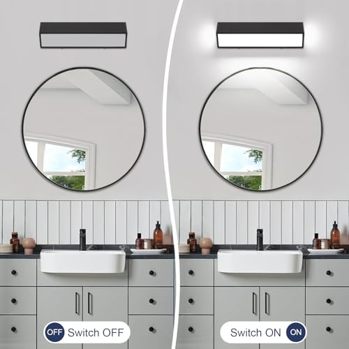 Image of 16-Inch LED Modern Bathroom Vanity Light Fixtures, Matte Black Modern Acrylic Bathroom Wall Lighting Fixtures Over Mirror (Cool White 6000K)