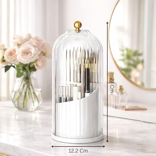 Image of KiZY Luxury 360 Rotating Makeup Brush Holder Organizer | Countertop Organizer Skincare Storage for Vanity, Desktop, Bathroom, Cosmetics | Lipstic, Eyeliners, Perfume Storage. (TRANSPARENT DOM)