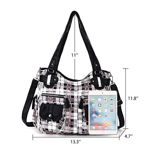 Image of Angel Kiss Women's Designer Handbag Large Double Zipper Multi Pocket Washed Leather Purse