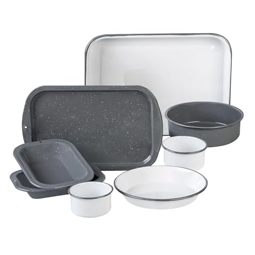 Granite Ware 8 piece Healthy Bakeware Set. Unique colors! Enameled steel baking sheets and pans. Oven and camping friendy. PTFE Free., Large