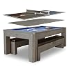 Hathaway Newport 7 Foot Pool Table Combo 3 in 1 Game Table with Reversable Table Tennis Top & Dining Top Includes Game Accessories & Two Benches Chrome Accents, Rustic Gray Finish, Blue Felt