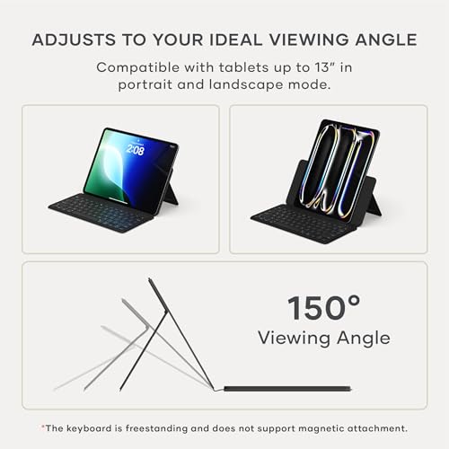 Image of Satechi OntheGo Bluetooth Keyboard with Adjustable Stand, Connect up 3 Devices, USB C Rechargeable Battery, Compact and Portable Keyboard for iPad, Tablet - Black