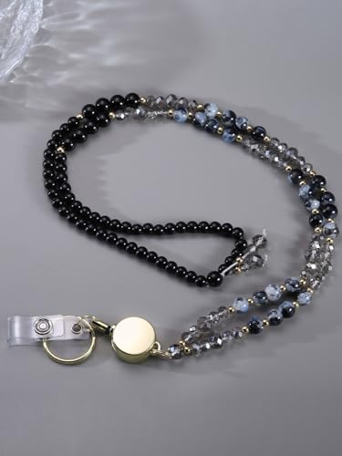 COTATI Teacher Lanyard for Id Badges and Keys,Retractable Beaded Cute Lanyards for Women Card Badge Holder (Gold-Black)