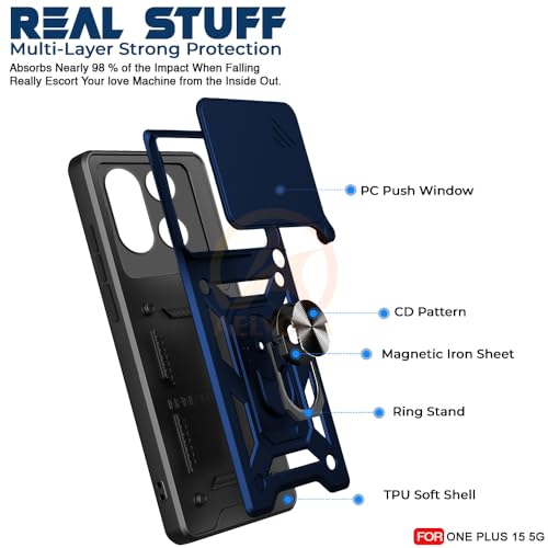 Image of Armor Bumper Back Cover Case for OnePlus 15 5G Rotating Camera Cover, Ring Holder & Kickstand | Heavy Duty & 360 Degree Protection OnePlus 15 5G Back Cover (Blue)