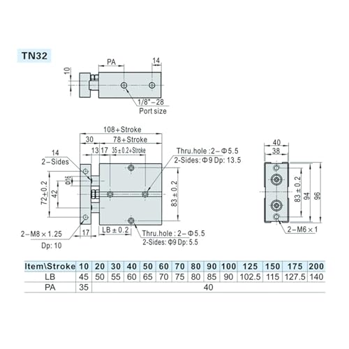 Vérin pneumatique double tige TN25 évite torsion charge 70mm - 5