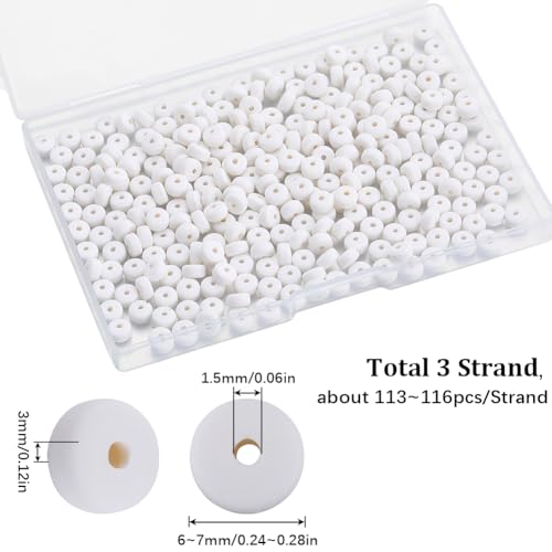SUNNYCLUE 1 BOX 350PCS 6mm White Polymer Clay Beads Bulk Small Heishi Beads Mini Refill Round Flat Disc Vinyl Spacer Loose Bead for Jewellery Making Diy Bracelets Necklace Chocker Craft Supplies - Image 2