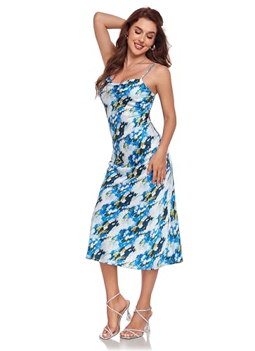 Image of Women's Spaghetti Strap Midi Satin Silk Dresses Slip Cowl Neck Party Cocktail Evening Sexy Dress