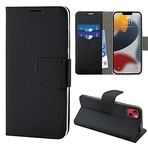 N NEWTOP Cover Compatibile con Apple iPhone 13 e 14, HQ Lateral Custodia Libro Flip Chiusura Magnetica Portafoglio Simil Pelle Stand (Nero