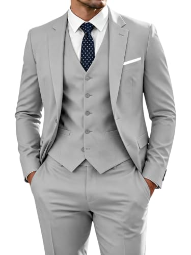 Image of WOMS Men's 3 Piece Suit Slim Fit,Mens Wedding Suit Groom Prom Tuxedo