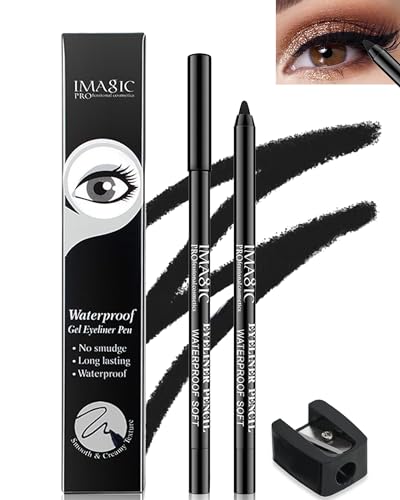 LYSdefeu 1 Pcs Matte Black Waterproof Smudge-proof Gel Eyeliner Pencil, Fade-Proof Cream Eye Liner Pencil Smooth Water Line Pen,Cat Eye/Smoky Eye Makeup Pen with Sharpener,Gift for Older Women Teens