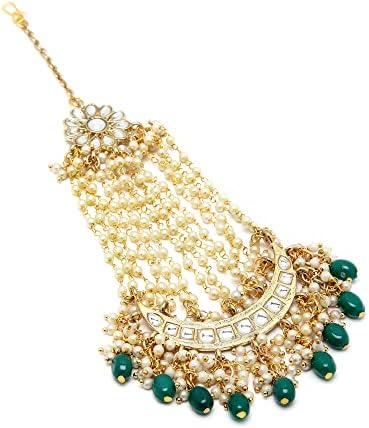 Karatcart Green Tumble Gold Plated Handcrafted Kundan Passa for Women