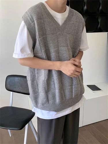 Men's Clothing Long Plaid Knit Sweater Loose Fit Vest Sleeveless Waistcoat Japanese Retro Vest2