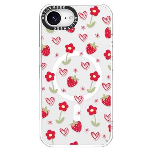 Coque iPhone 16e motif fraise magnétique transparente antichoc en TPU souple