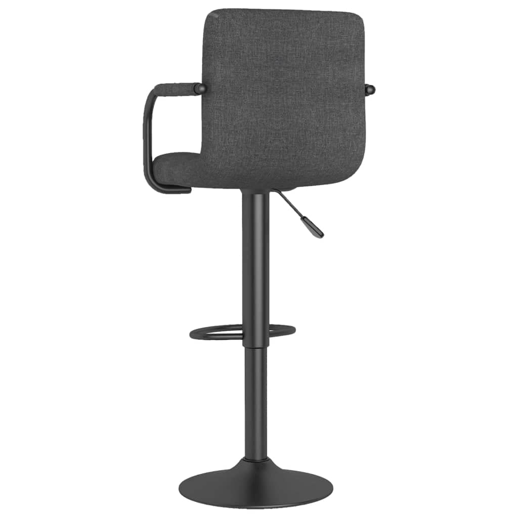 Taburete de bar de tela gris oscuro, altura regulable, elevador de gas, giratorio 360 grados, con reposapiés, silla de bar acolchada de acero con recubrimiento en polvo, para cocina y comedor