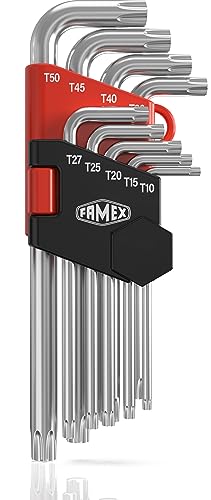 FAMEX 10788 Winkelschraubendreher Winkelschlüssel für Torx Schrauben T-10 - T50-9-teilig
