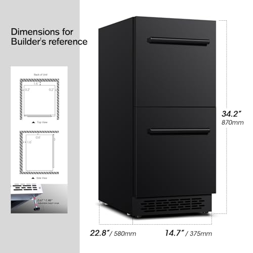 Vesgolden 006 15 Inch Under Counter Double Drawer Beverage Refrigerator,Outdoor Fridge,Built-Inall Black Freezer Cooler thumb #1