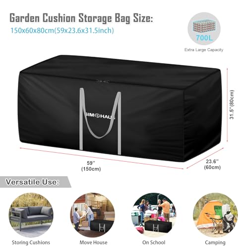 SIMPHAUS Aufbewahrungstasche Gartenauflagen Schutzhülle Polsterauflagen mit Reißverschluss,Auflagentasche Wasserdicht 420D Oxford Aufbewahrung für Sitzauflagen,Europaletten Polster 150x60x80cm