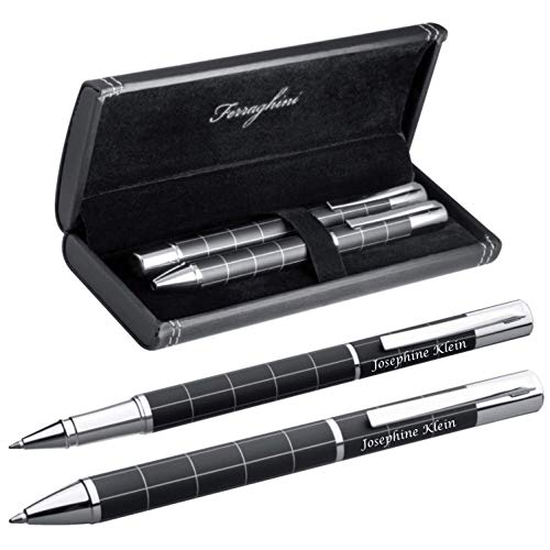 Stylo et roller Ferraghini gravure laser parure d'écriture bureau et étui