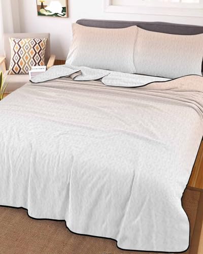 LOT BASIC 3-Piece Summer Quilt Full Size, Ombre Pink White Lightweight Cooling Bedding Comforter Blanket with 2 Pillow Shams, Art Painting Bedspreads Quilted Coverlet Sets 78