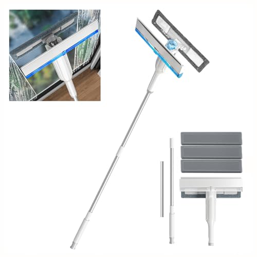 HJXBD888 4 en 1 Spray Limpiacristales Coche con Colector De Aguas Residuales Y 3 Paños Microfibra, Rasqueta Limpiacristales con Varilla De Extensión para Ventanas Altas Interiores/Exteriores