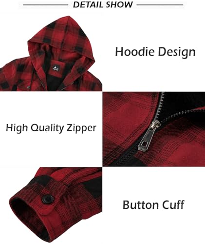 Image of SCODI Mens Flannel Hooded Jacket Fleece Sherpa Lined Zip Up Plaid Hoodies
