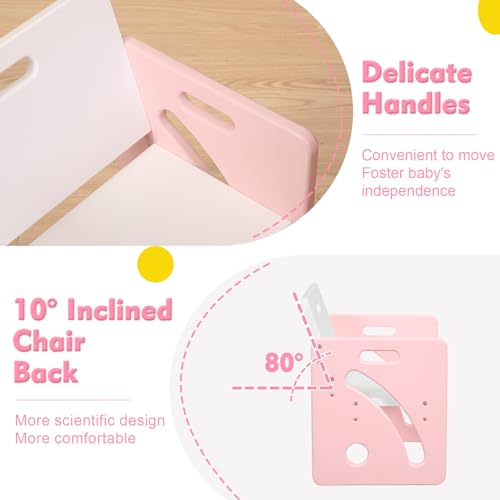 FUNLIO Montessori Beikosttisch und Stuhl-Set für Kleinkinder 1-3 Jahre, höhenverstellbar, Kinder-Tisch und Stuhl zum Lesen/Essen/Spielen, einfach aufzubauen - Rosa