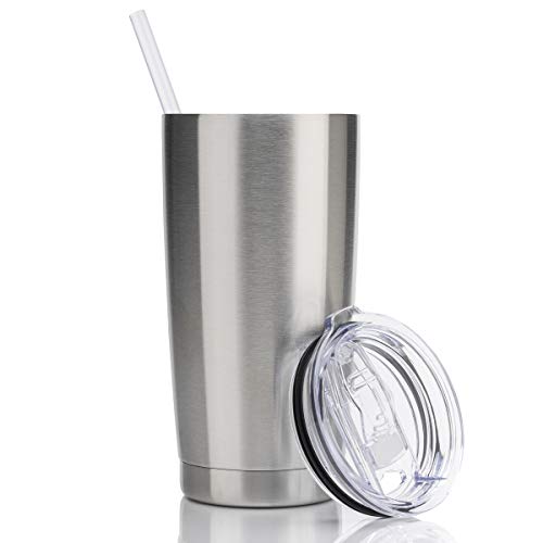 CIVAGO 20oz Tumbler with Lid and Straw, Stainless Steel Vacuum Insulated Coffee Tumbler Cup, Double Wall Powder Coated Travel Mug (Stainless, 8 Pack)