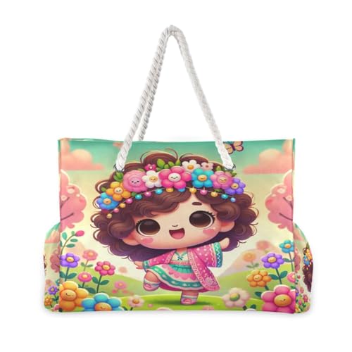 Flower Wreath Colorful Beach Tote Bag for Women Waterproof Extra Large Swim Pool Beach Bags with Zipper Travel Tote Bags Carry On Bag for Gym Vacation Essentials Nurse Grocery Yoga2