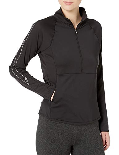 Cutter & Buck Women's Lightweight 50+ UPF Jersey Pennant Sport 3/4 Zip Pullover, Black, X-Large