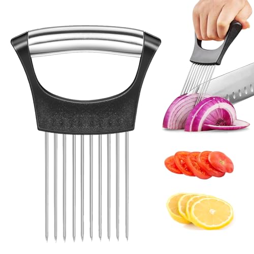 Stainless Steel Onion Cutter Onion Holder Food Slice Assistant Vegetable Potato Cutter Slicer for Meat Onions Potatoes Tomatoes
