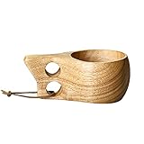 Wooden Coffee Cup with Leather Lanyard Nordic Style Handmade Natural Kuksa Wood Mug for Camping...