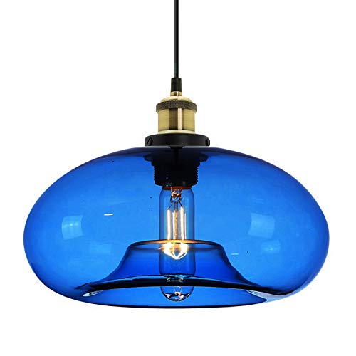 ZTTECH Suspension en Verre Bleu 28 cm Style Industriel et Vintage Idéale pour Îlot de Cuisine Chambre ou Salle à Manger Hauteur Réglable Compatible Ampoule E27 (Bleu)