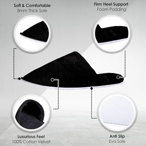 Modlux Spa Slippers – 6 Pairs of Cotton Velvet Closed Toe Slippers – Thick, Soft, Non-Slip, Disposable Slippers – Home, Hotel, or Commercial Use (6 Pack Large, Black) by Modlux - Image 6